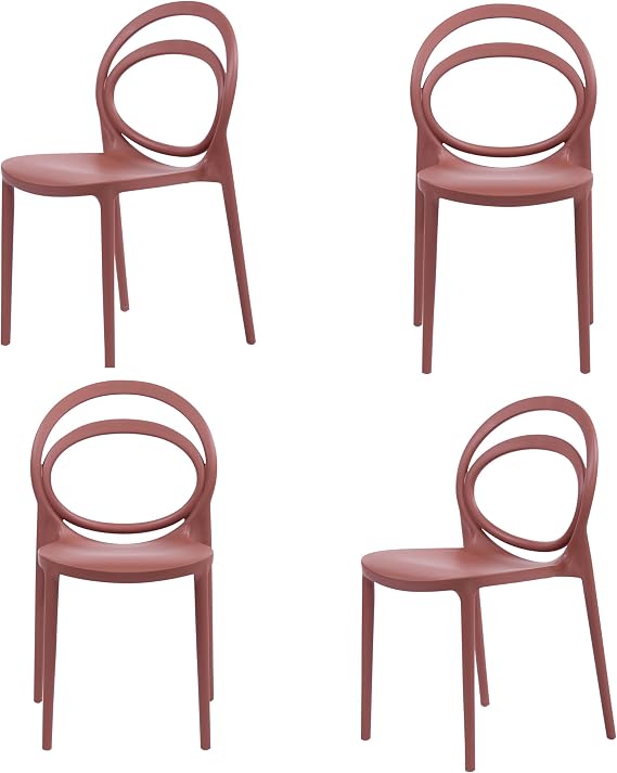 CozyBlock Luna Modern Bentwood Design Stackable Dining Chair for Both Indoor and Outdoor Set of 4 (Terra)