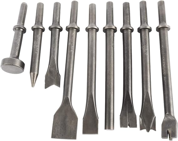 Air Hammer Chisel Set 9pcs Pneumatic Hammer Chisel Bits Air Hammer Punch Set Air Hammer Bits for Tile Masonry Concrete Brick Stone Work
