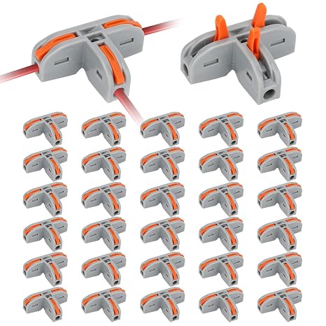 EEEKit 3-Way Lever Wire Connectors Push-in - 30PCS T Shape Lever Connectors | Electrical Quick Connectors - Snap Wire Connectors for 2812 AWG Solid Stranded Flexible Copper Wire - Interconnect Terminals