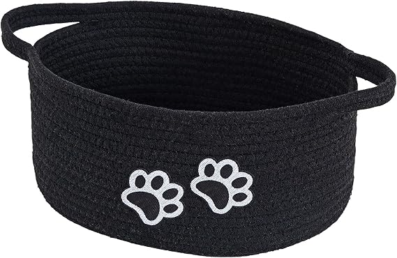 Small Woven Cotton Rope Nursery Organizer Bins, Dog Toy Basket Bins with Handle, Cute Empty Baby Gift Storage Baskets with Paw