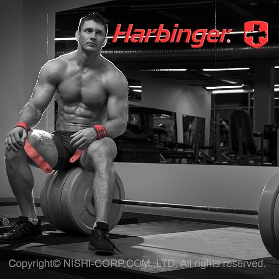 Harbinger Padded Leather Lifting Straps, Red