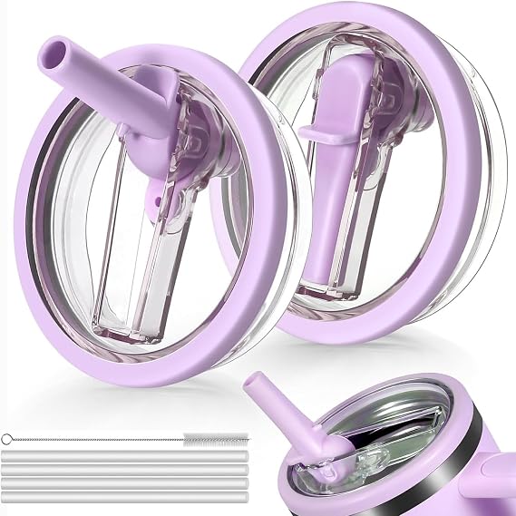2 PCS 40oz Flip Straw Leak Proof Cup Lid forStanley H2.0 Quencher, Lid Replacement 40 oz forStanley Cup Accessories ProTour, Spill Proof StrawCover for Travel, Gym, Daily Use (Purple)