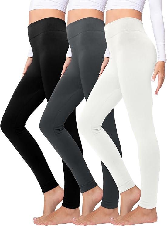 Conceited 3-Pack Womens Fleece Lined Leggings - Ultra-Soft, Premium Comfort - Black, Charcoal, Off White - (Small - Medium)