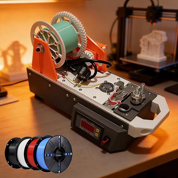 3D Printing Filament Making Machine, 3D Printer Extruder Filament Maker with Digital Display, Temperature/Speed Adjustable, Recycling PET Plastic Bottle into 3D Printing Filament OptionA