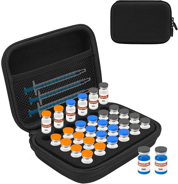 3ML Peptide Case 30-Slot Peptide Organizer with Mesh Pocket, Fits 3ml Bottles, Peptide Storage Case for Fridge (Bag Only)