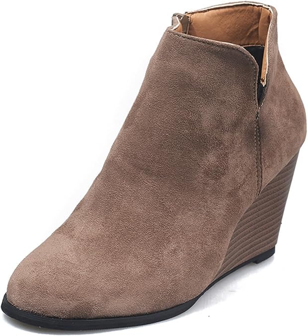 ZBYY Women's Wedge Booties,Fashion Suede Side Zipper Boots Chelsea Dress Ankle Booties Thick Heel Round Toe Ankle Shoes