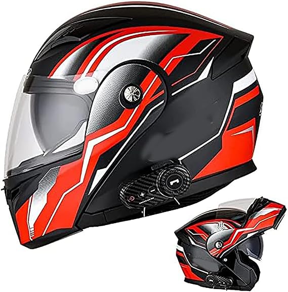 Motorbike Open Face Bluetooth Helmet, Retro Adult Jet Motorcycle Helmet, DOT Approved Anti-Fog Dual Visor Bluetooth Helmet, Flip-Up Motorcycle Modular Helmet