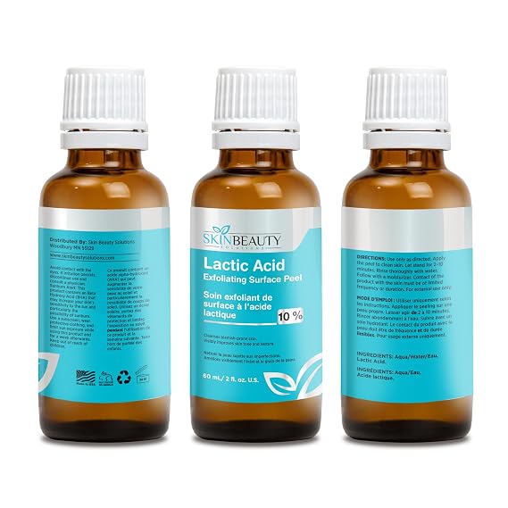 Lactic Acid 10% Skin Exfoliating Solution Gentle AHA Chemical Exfoliant for Visibly Smoother-Looking Skin Texture
