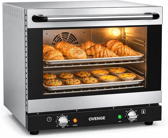 Commercial Countertop Convection Oven 43QT & 47L 110V-120V 360 Even Hot Air Circulation, Precise Thermostat, 120-Min Auto-Shutoff Timer, 4 Racks, Double-Layer Glass Door