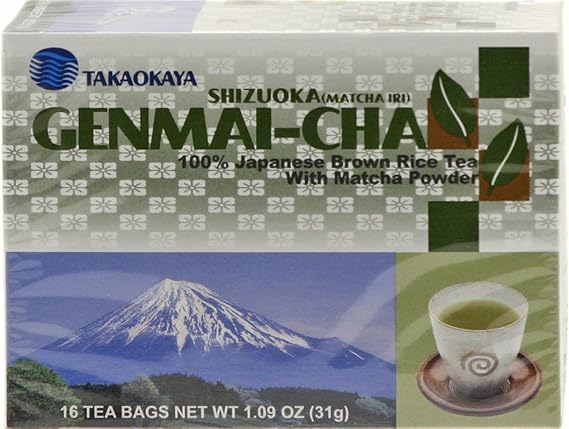 Takaokaya Genmaicha Teabags - Green Tea with Roasted Brown Rice 16pc | Traditional Japanese Blend | Naturally Refreshing | Antioxidant-Rich | Low Caffeine | Individually Wrapped