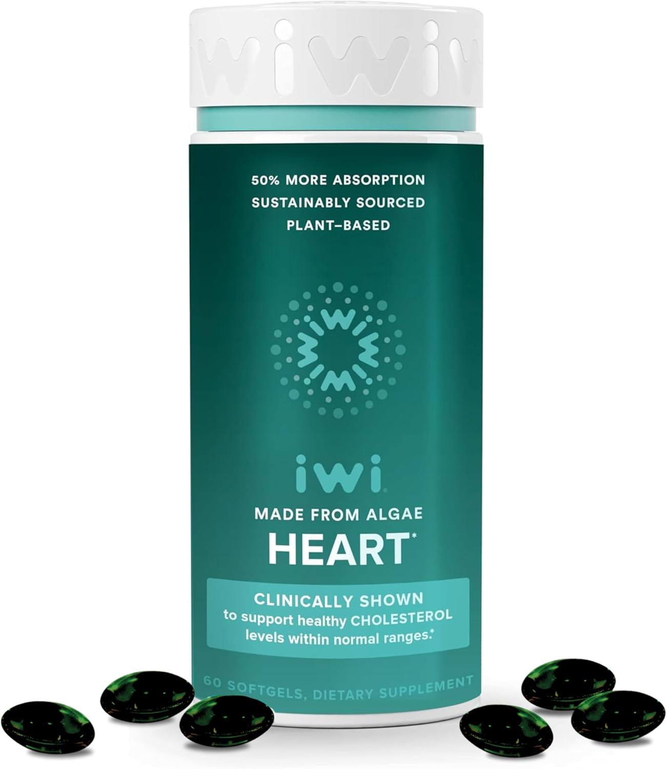 Iwi Life Heart Omega-3, 60 Softgels 30 Servings, Vegan Plant-Based Algae Omega Fatty Acids  EPA, Heart Health Support Dietary Supplement, Krill & Fish Oil Alternative, No Fishy Aftertaste