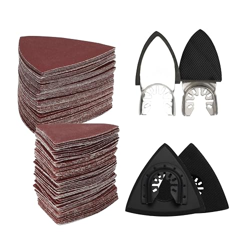 104Pcs Oscillating Multi-Tool Sanding Pads Kit, 2Pcs Triangle Sanding Pads and 2Pcs Finger Sanding Pad, 100Pcs Sandpaper for Wood Sanding Plaster