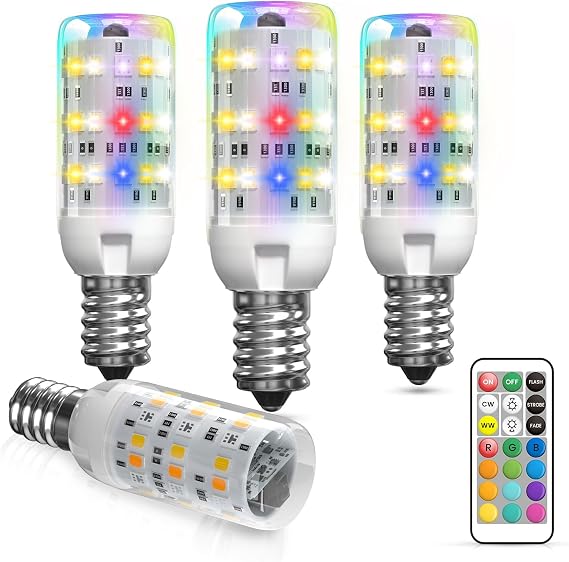 4-Pack 2W LED E14 Colour Changing Light Bulbs, Dimmable RGB & Warm White, Remote Control, Warm & Cool White, Memory Function, for Mood Lighting & Decor [Energy Class A]