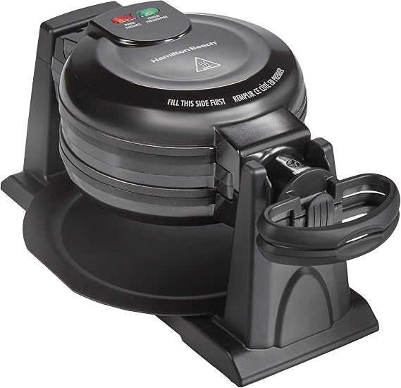 Hamilton Beach Double Flip Belgian Waffle Maker | Makes 2 Waffles At Once | Removable Dishwasher-Safe PFAS-Free Nonstick Plates | Indicator Lights | Black | 26201MN