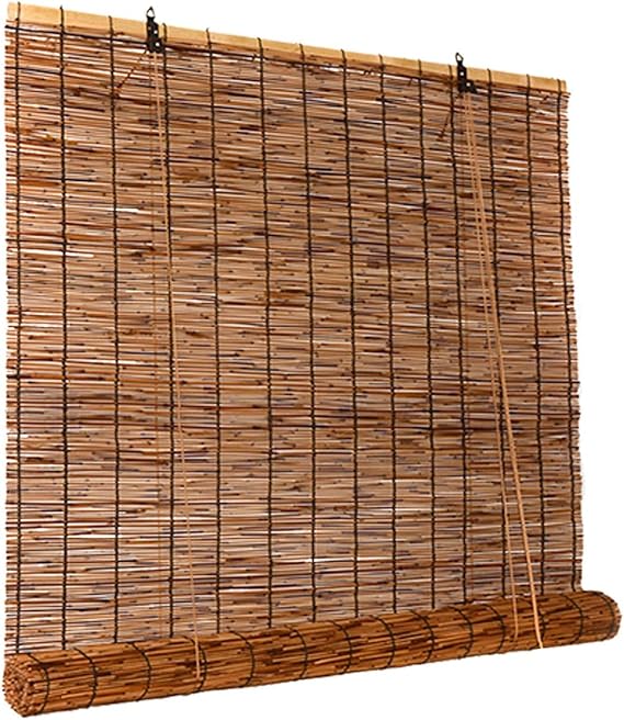 Bamboo Shades for Outdoor, Bamboo Roller Blinds, Rattan Reed Blind Patio Shades Retro roll up Shade 80" 76" 70" 40" 28" 52" 38" 42" Wide(64" W x 48" H)