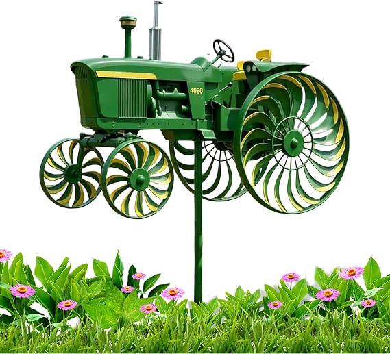 Wind Spinners Outdoor,Vintage Tractor Wind Spinner,Vintage Metal Wind Sculptures & Spinners for Yard and Garden, Retro Farmhouse Windmills Lawn Ornament (A)