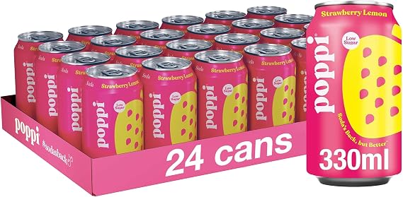poppi Strawberry & Lemon Sparkling Soda | 330ml Can| 24 Pack