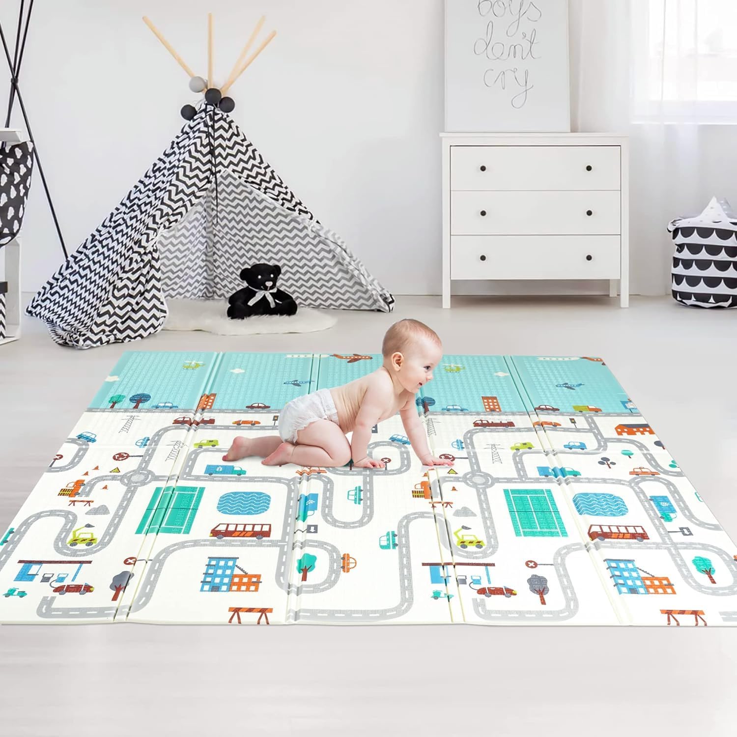 Baby Play Mats for Floor Extra Larger Thick, 180 x 150 x 1 cm New Play Mat for Baby with Carry Bag, Waterproof Foldable XPE Foam Play Mat for Kids, Large Infant Playmat, Playing Gym Mats