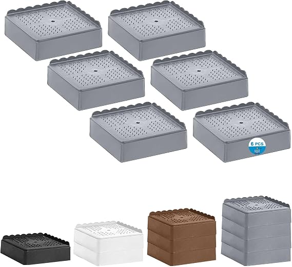 Bed Risers 1 inch, 2 inch, 3 inch, 4 inch Heavy Duty, Adjustable Furniture Riser for Table Desk Couch Sofa Chair Recliner Leg Frame Dorm, Stackable Bed Raisers Blocks (Grey 6 Pack, 1 inch)