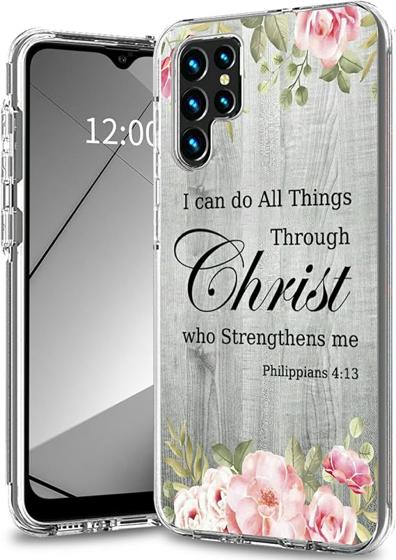 Rossy for Samsung S22 Ultra Case Galaxy S22 Ultra 5G Clear Case with Bible Verse Philippians 4-13 Pattern Dual Layer Hybrid Soft TPU Hard PC Shockproof Phone Case for Samsung Galaxy S22 Ultra 2022