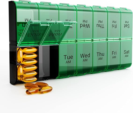 Extra Large Pill Organizer 2 Times a Day, XL 7 Day AM PM Pill Box, Weekly Pill Case Twice a Day, Oversized Daily Medication Organizer for Vitamin Supplement and Big Fish Oil