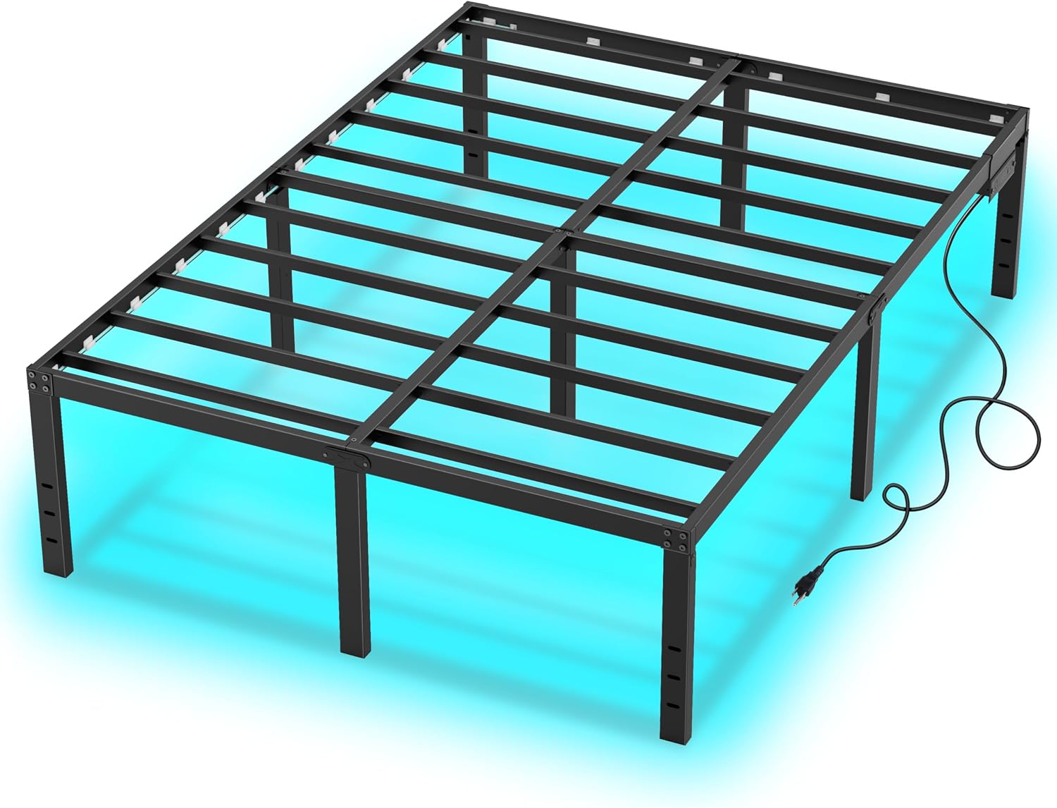 King Size Bed Frame King Platform Bed Frame with LED Light 14" Tall King Mattress Base King Platform Bed Frame with Charging Station King Size