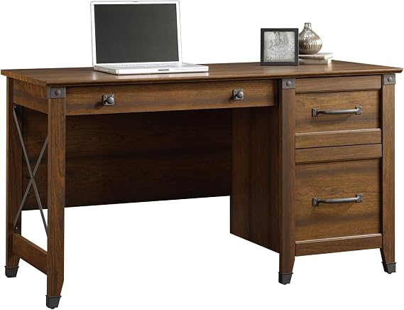 Sauder Carson Forge Vintage Rustic Computer Desk for Home Office with Drawers, in Washington Cherry; L: 53.19 x W: 22.64 x H: 29.80