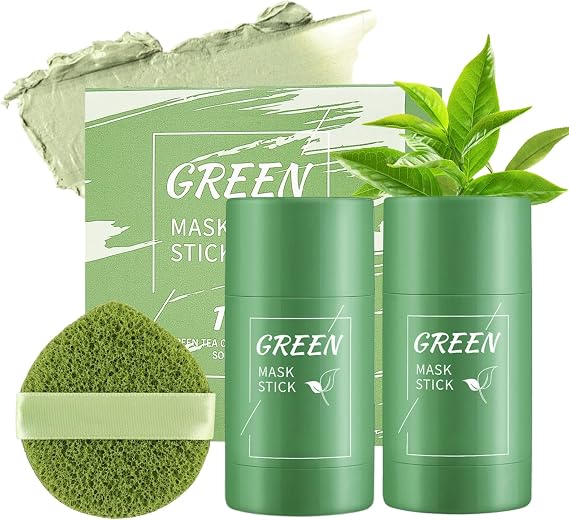 2pcs Green Tea Mask Stick - Green Tea Deep Cleanse Mask - Blackhead Remover with Green Tea Extract -Face Moisturizing & Oil Control - & Deep Cleansing - Purifying Clay Mask Stick Set