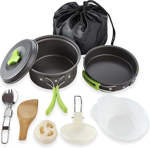 MalloMe 3 Liter Camping Cookware Mess Kit & Camping Stove Bundle...