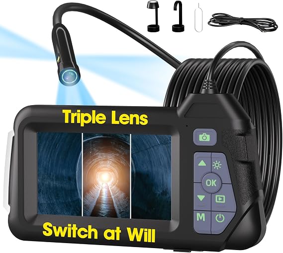 Endoscope Camera with Light,Triple Lens 1080P HD Borescope,16.4ft/5M Cable,2MP IP67 Waterproof Inspection Camera,2600mAh Battery,8GB Storage (M60-3lens-8GB-5M)