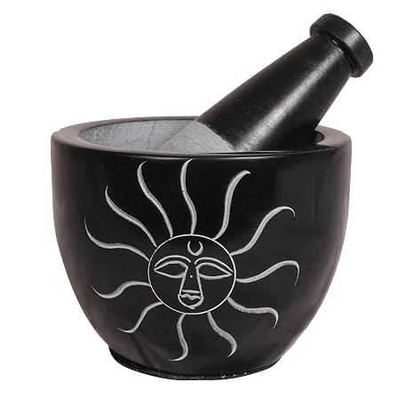 Mortar and Pestle, Made of Heavy Duty Polished Hard Stone, Natural Stone Grinder for Spices, Pastes, Herbs, Seasoning etc. (Sunlight)