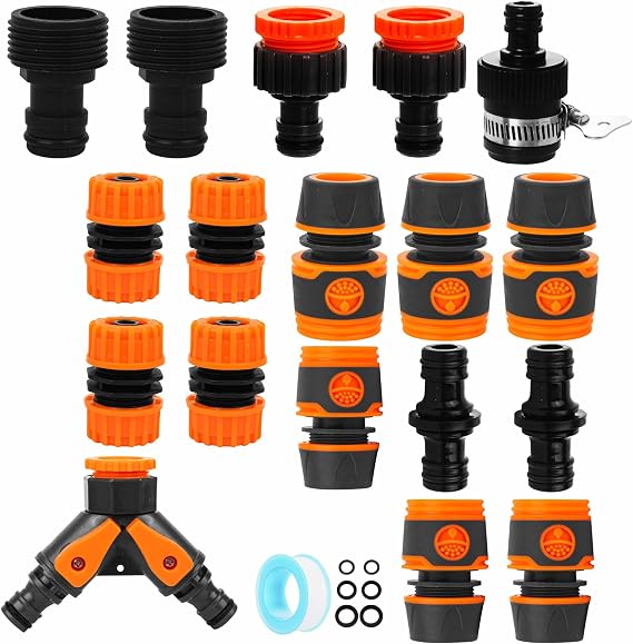 Garden Hose Connector Set Hose Pipe Connectors and Fittings, Outside Garden Hose Tap Connector Adapter, Splitter 2 Way, Water Hosepipe Connections Attachments Coupler Repair Joiner Connector