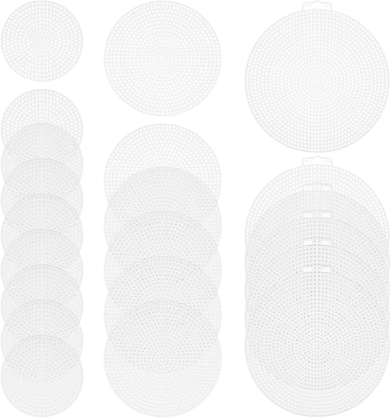 GLEAVI 30Pcs Round Plastic Canvas Sheets: Clear Mesh Canvas Kit for Crochet Bag Bottom, Cross Stitch & Embroidery - 3 Sizes (5.75", 4.5", 3")