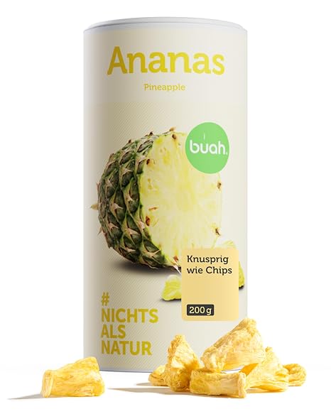 BUAH Freeze-Dried Pineapple Chips for Snack or for Cereal & Desserts Ideal Candy Replacement Vegan & No Added Sugar 100% Freeze-Dried Fruits 200 g