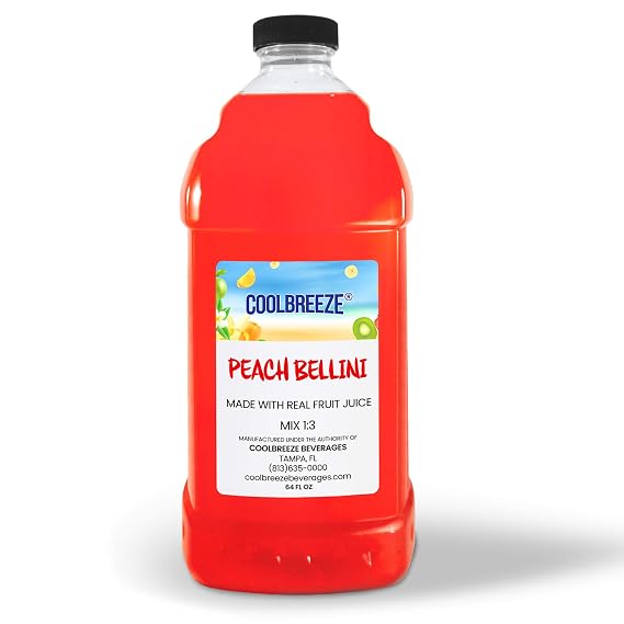 Coolbreeze Beverages Ready to Use Shelf Stable, Frozen Granita Slushie Drink Mix - One 64oz Bottle - Peach Bellini Slush