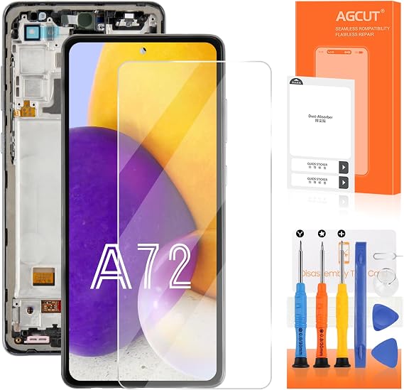 OLED for Samsung Galaxy A72 Screen Replacement for Samsung A72/A72 5G LCD Display SM-A726B SM-A725F SM-A725M LCD Digitizer Touch Screen Assembly Repair Parts Black with Frame(Support Fingerprint)