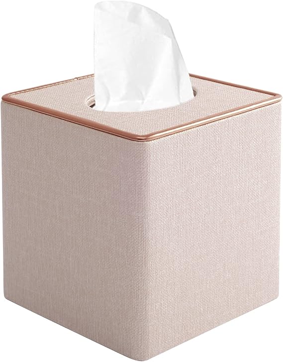 Tissue Box Cover Square Tissue Box Holder PU Leather Facial Organizer with Magnetic Bottom,Decorative Napkin Caddy for Vanity Dresser Night Stand Table Countertop Home Office Car,Beige