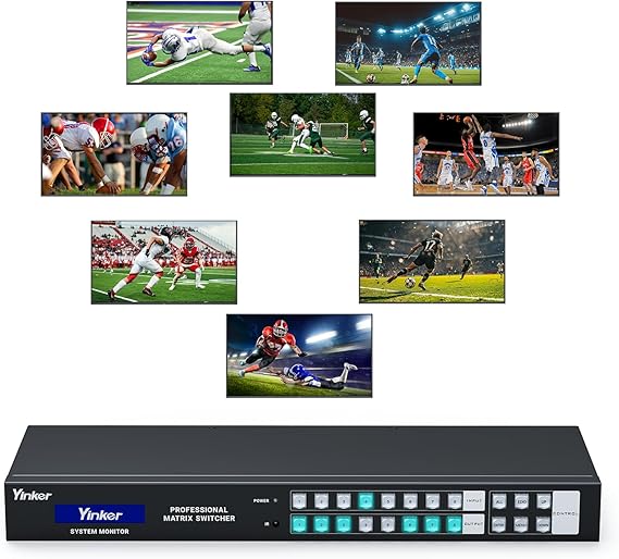 1U Rackmount 8x8 HDMI Matrix Switch - 4K@30Hz with Downscale, 3.5mm Audio De-embedding, RS232 & LAN Control, EDID & HDCP Support, Web GUI, IR Remote