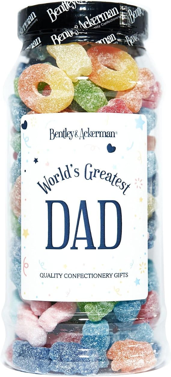 World's Greatest Dad Sweet Jar - Fathers Day Sweets - Birthday & Christmas Original Retro Pick n Mix 600g, By Bentley & Ackerman Sweet Shop.