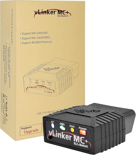 Vgate vLinker MC+(BT3.0/BLE4.0) OBD2 Tarayıcı Bluetooth Araç Kod Okuyucu | OBD2 Teşhis Aracı, Android ve iOS ve Windows ile uyumlu, Siyah