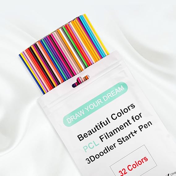 Kretrum 32 Colors 3D Doodler Pen Refills for 3Doodler Start+ 3D Pen Low Print Temperature 2.5mm PCL Filament Only for 3Doodler Start 3D Pen Each Color 15.2cm x 5 pcs Total 160 pcs