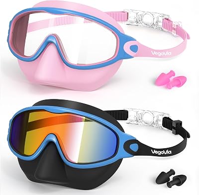2 Pack Kids Swim Goggles with Nose Cover, Anti-Fog UV Protection Swimming Goggles for Kids Youth 3-15