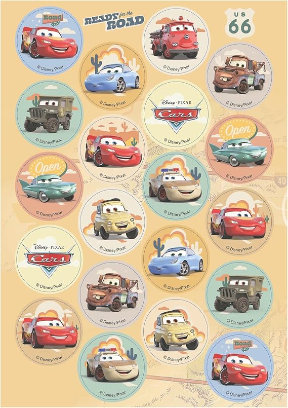 Dekora, Cars Mini Wafer Discs, Lightning Mcqueen Edible Decorations for Cupcakes, Cookies and Muffins, Perfect for Bakery, Topper Round 3,4 CM