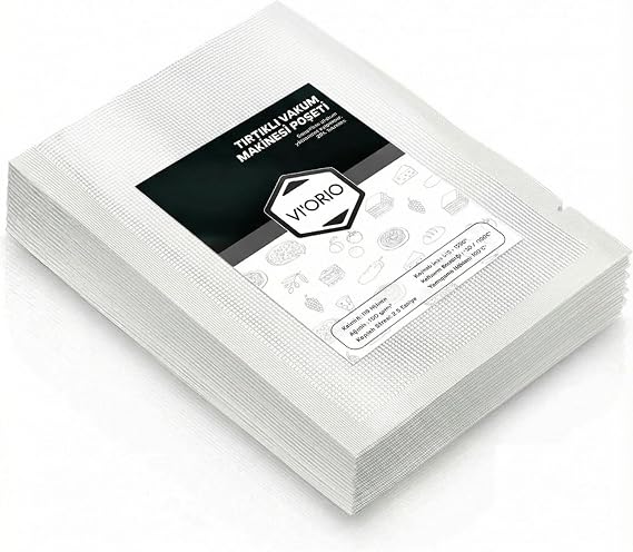 VI'ORIO 100 Adet Tırtıklı Vakum Makinesi Poşeti Torbası (SEÇENEKLİ) (15x20cm)