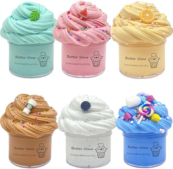 Butter Slime Kit 6 Pack Pre Made Sludge Toy for Party Favors, Super Soft and Non-Sticky, Easter Egg Fillings Christmas Stocking Stuffers, Gifts for Kids Girls Boys