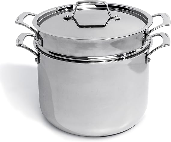 BergHOFF 18 10 Stainless Steel Tri Ply 3Pc Steamer Set, Induction Stockpot | With Strainer Insert, Pasta & Vegetable Cooker Pot with Lid, Double Boiler, Oven & Dishwasher Safe Heavy Gauge Cookware
