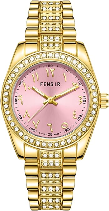 MASTOP Gold and Silver Watches for Women with Middle Eastern Arabic Dial Diamond Bezel Luminous Hands Waterproof Classic Design