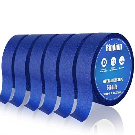 Rindion 6 Rolls Blue Painters Tape, Multi-Surface Masking Tape, 132 Yd Premium Paint Tape for Use in Wall Painting, DIY Art Creation, Automobiles,