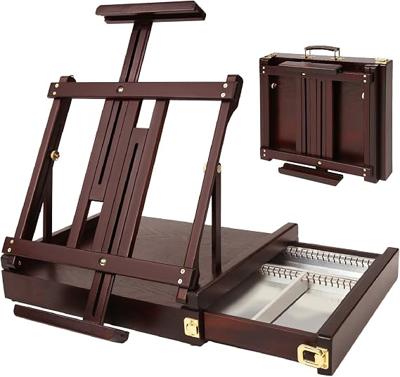 MEEDEN Portable Tabletop Easel for Painting: Artist Sketchbox | Beech Wood - Built-in Art Supply Storage Drawer - Fits 34" Canvas Panels - Adjustable Foldable Plein Air Desktop for Painters