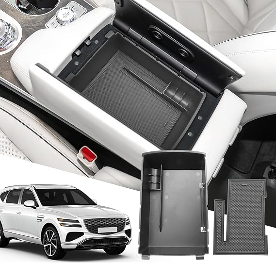 SXCY for 2025 2026 2027 Genesis GV80 Center Console Organizer for Genesis GV80 Accessories 2025 2026 2027 GV80 Front Console Tray 2025 2026 2027 GV80 Armrest Console Organizer(Black Mats)